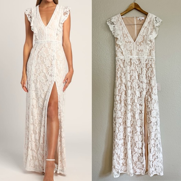 This Moment in Time White Lace Ruffled Maxi Dress - Picture 1 of 7